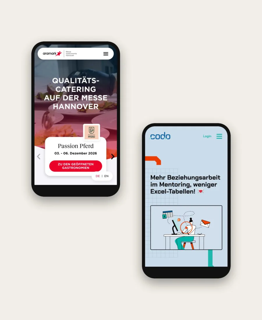 Zwei Smartphones mit Landingpages – digitales Marketing und Kampagnen von der Agentur ZQUAD