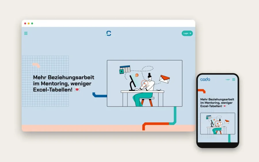 Responsive Website von codo Mentoring auf Laptop, Tablet und Smartphone – Webentwicklung von der Agentur ZQUAD