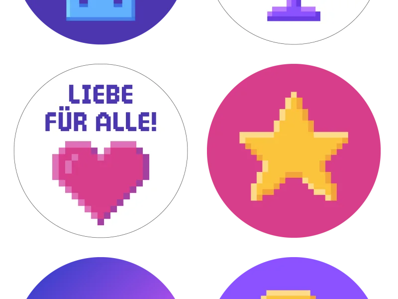 Buttons im Retro-Games-Look für Level up!